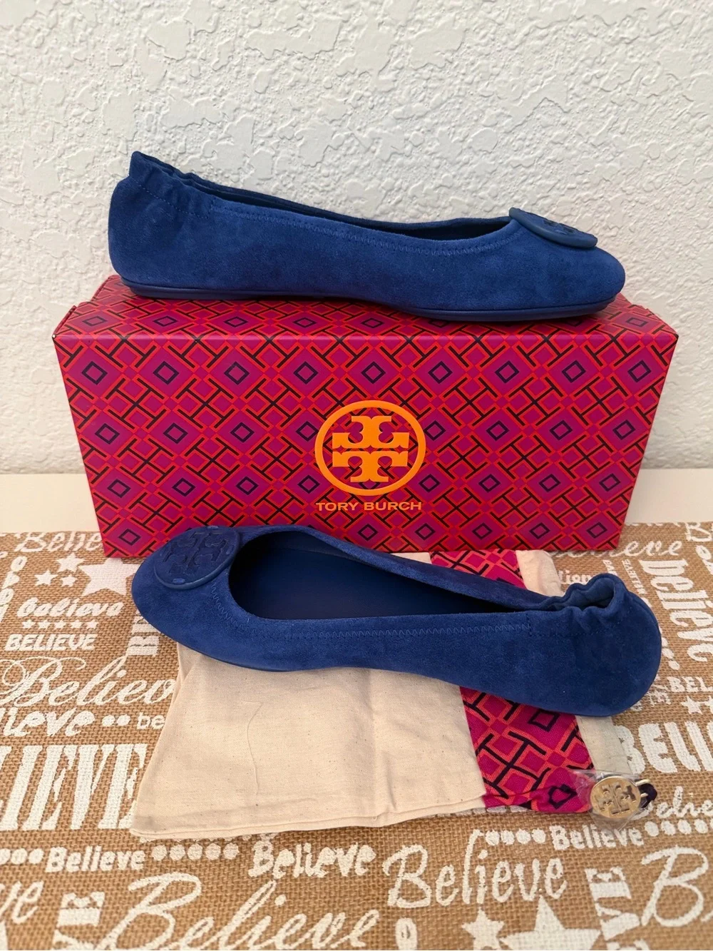 NIB Tory Burch Minnie Travel Ballet Suede Flats
